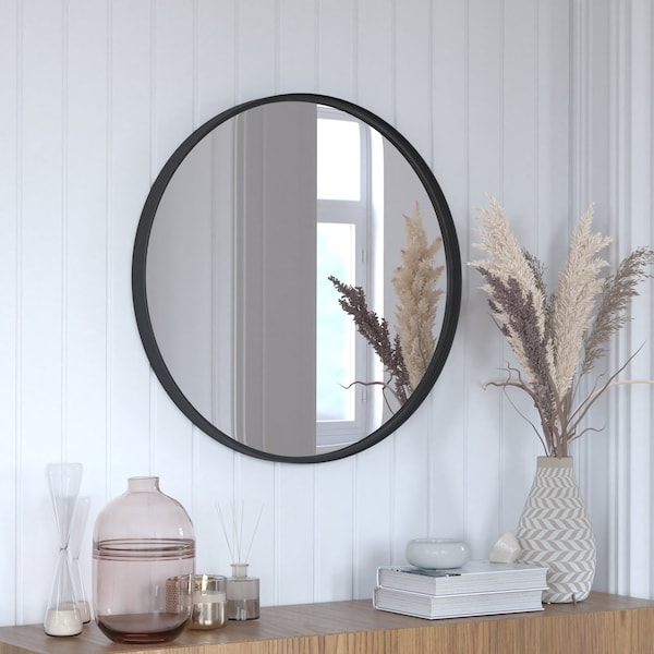 Flash Furniture 27.5" Round Black Metal Framed Accent Wall Mirror HFMHD-75G-CRE8-412315-GG - main